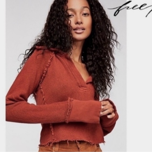 We The Free Distressed Darcy Cropped Sweater in Cedar - Picture 1 of 14